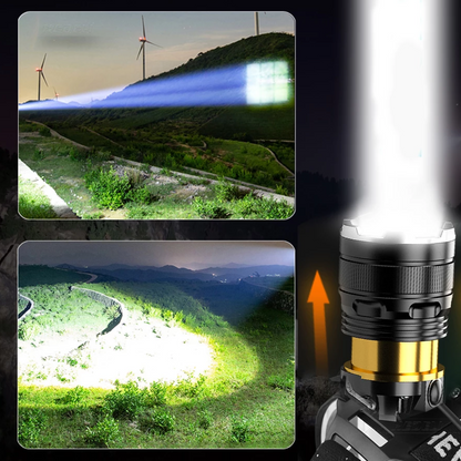 Linterna frontal con zoom súper potente - recargable por USB