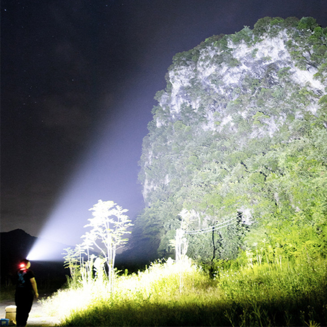 Linterna frontal con zoom súper potente - recargable por USB