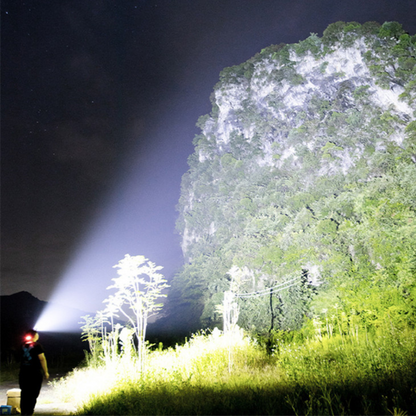 Linterna frontal con zoom súper potente - recargable por USB