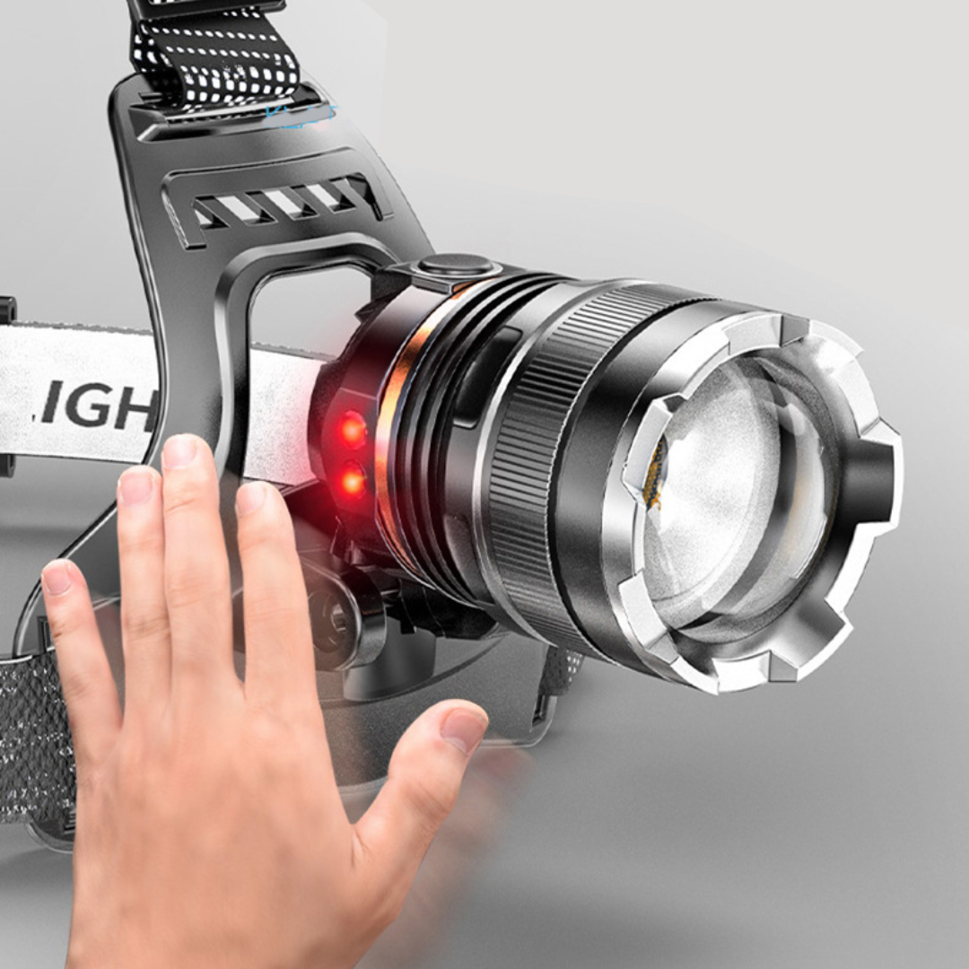 Linterna frontal con zoom súper potente - recargable por USB