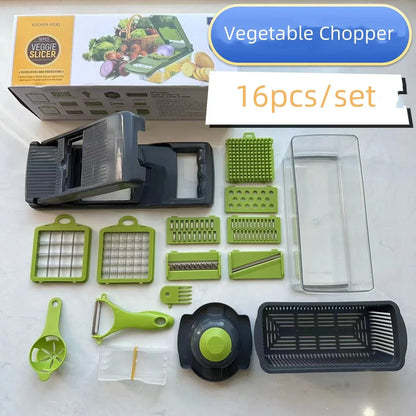 ChefMax 16X - Cortadora multifunción de frutas y verduras 16 piezas